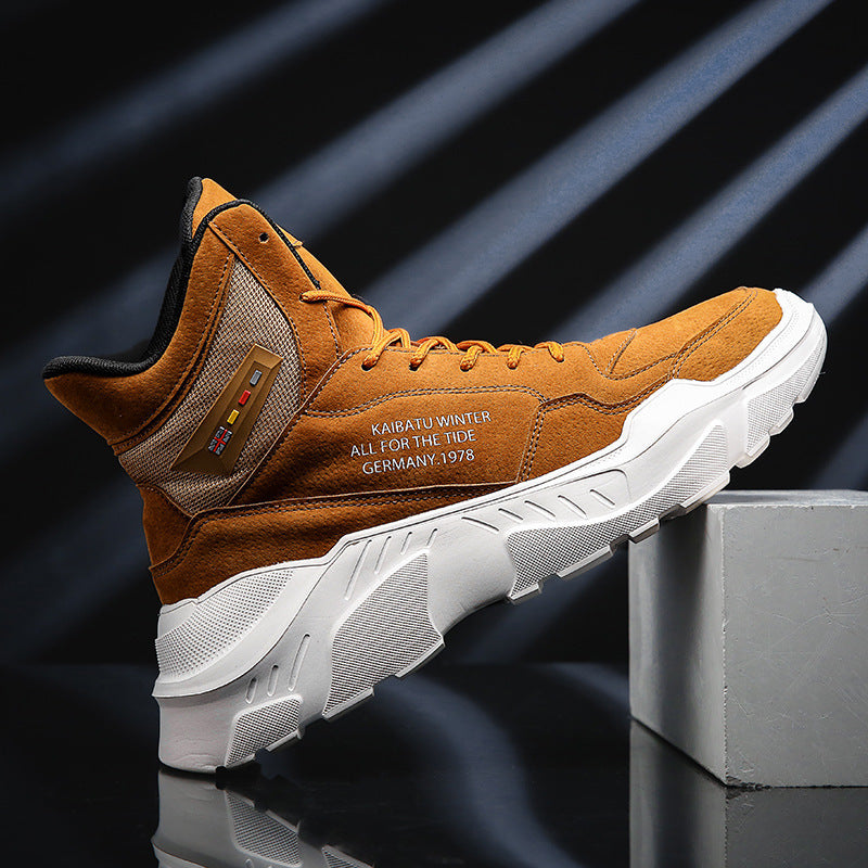 Oulop Men’s High-Top Sports Casual Shoes – Warm, Shock-Absorbing Leather Sneakers for Winter & Fall