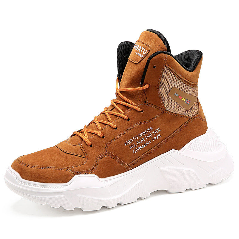 Oulop Men’s High-Top Sports Casual Shoes – Warm, Shock-Absorbing Leather Sneakers for Winter & Fall