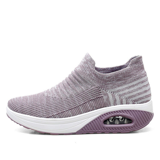 Women’s Flying Weave Mid-Heel Shoes – Breathable Mesh Comfort with Modern Style