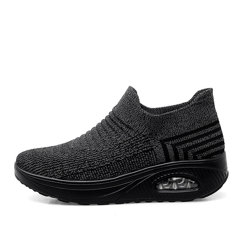 Women’s Flying Weave Mid-Heel Shoes – Breathable Mesh Comfort with Modern Style