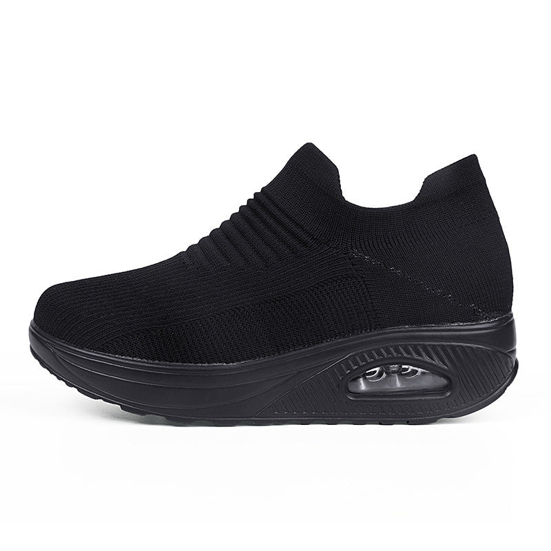 Women’s Flying Weave Mid-Heel Shoes – Breathable Mesh Comfort with Modern Style