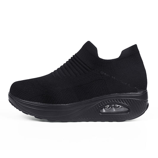 Women’s Flying Weave Mid-Heel Shoes – Breathable Mesh Comfort with Modern Style
