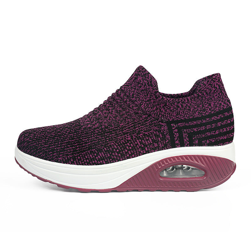 Women’s Flying Weave Mid-Heel Shoes – Breathable Mesh Comfort with Modern Style