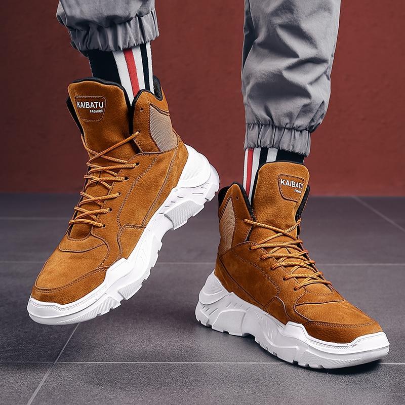 Oulop Men’s High-Top Sports Casual Shoes – Warm, Shock-Absorbing Leather Sneakers for Winter & Fall