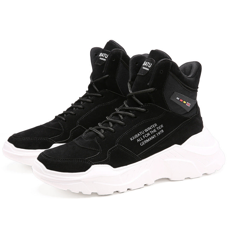 Oulop Men’s High-Top Sports Casual Shoes – Warm, Shock-Absorbing Leather Sneakers for Winter & Fall