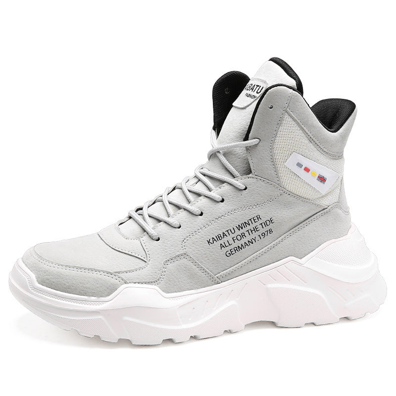 Oulop Men’s High-Top Sports Casual Shoes – Warm, Shock-Absorbing Leather Sneakers for Winter & Fall