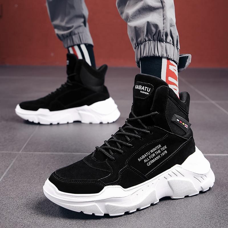 Oulop Men’s High-Top Sports Casual Shoes – Warm, Shock-Absorbing Leather Sneakers for Winter & Fall