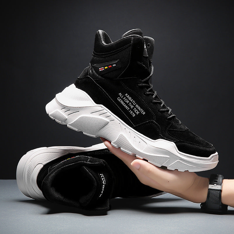Oulop Men’s High-Top Sports Casual Shoes – Warm, Shock-Absorbing Leather Sneakers for Winter & Fall