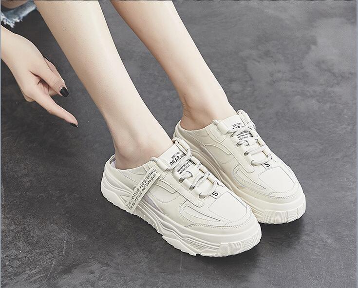 Women’s Leather Baotou Casual Shoes – Breathable Mid-Heel Comfort Slip-Ons