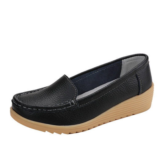 Women’s Leather Wedge Slip-On Shoes — Soft, Stylish & Effortlessly Chic