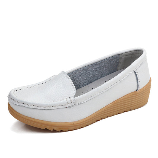 Women’s Leather Wedge Slip-On Shoes — Soft, Stylish & Effortlessly Chic