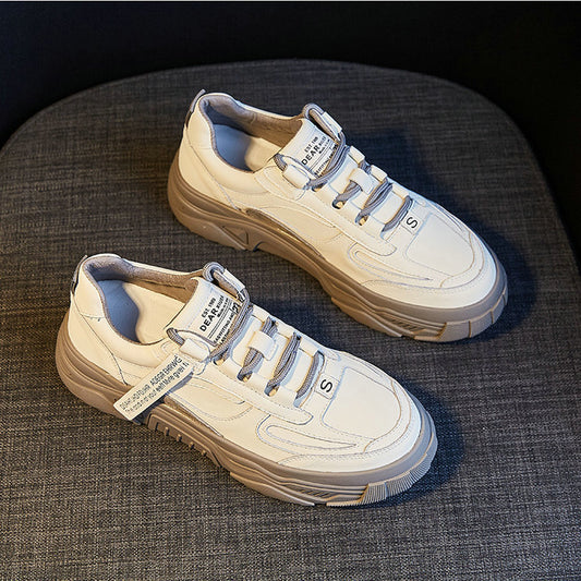 Women’s Leather Baotou Casual Shoes – Breathable Mid-Heel Comfort Slip-Ons