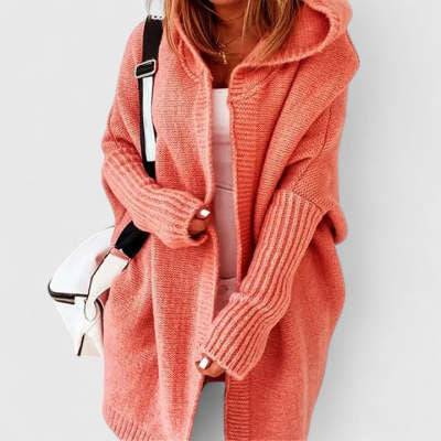 Women's Knit Cardigan: Hooded with Batwing Sleeves