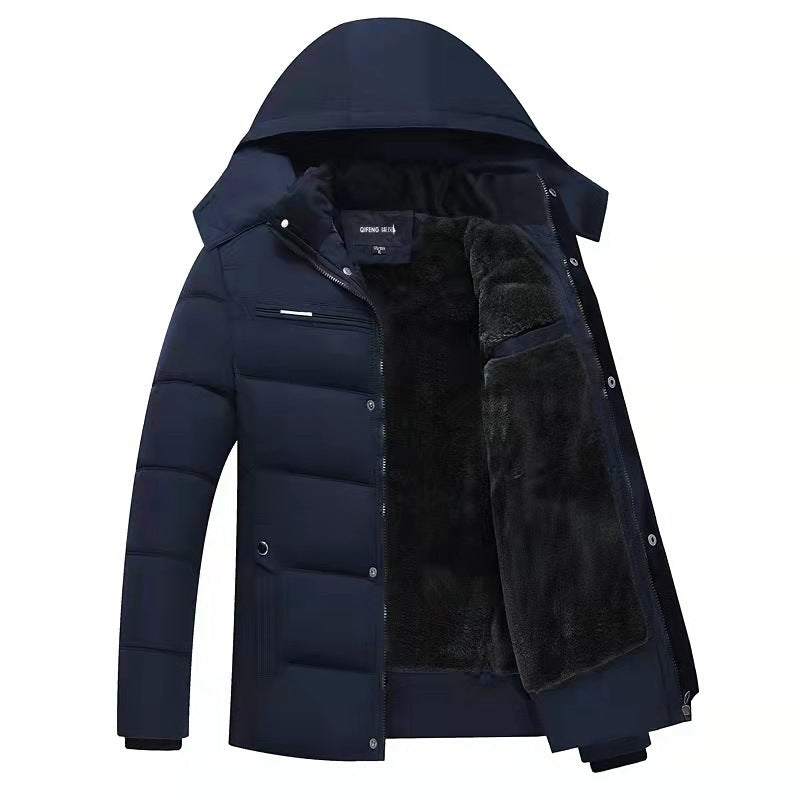Men’s Winter Fleece Padded Coat – Warm Thick Jacket for Middle-Aged & Elderly
