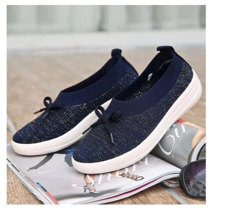 Women’s Low-Top Canvas Sneakers – Breathable Mesh Comfort with Metal Stitch Detail | Slip-On Style