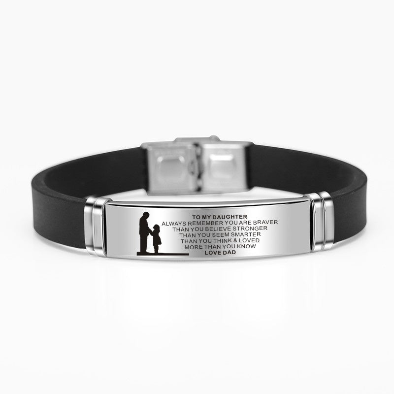 Engraved Family Bracelet: 'Mom & Dad to Daughter & Son' in Stainless Steel & Silicone