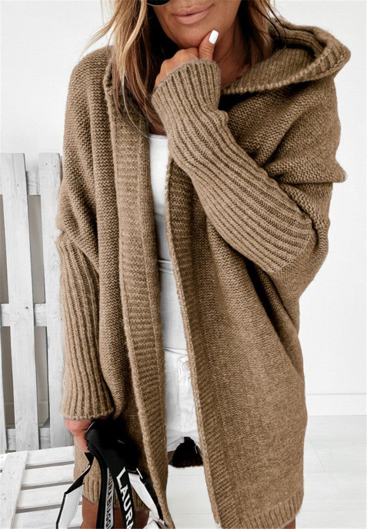 Women's Knit Cardigan: Hooded with Batwing Sleeves