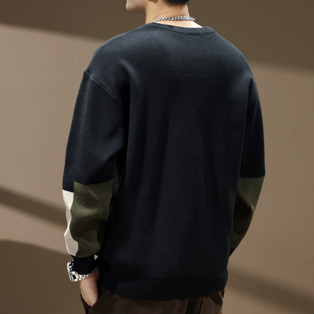 Men’s Oversized Patchwork Sweater – Color Block, Grunge, Y2K Streetwear