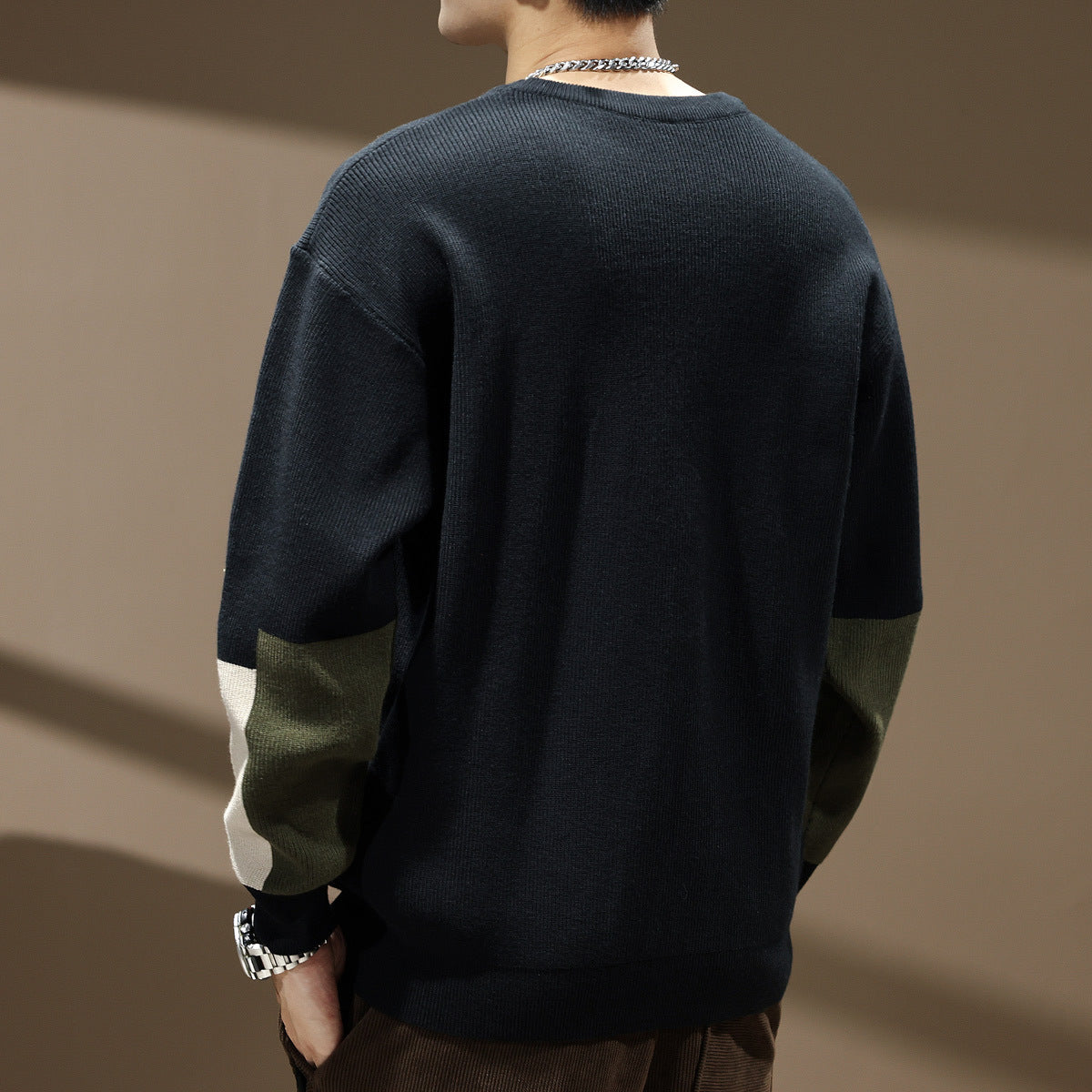 Men’s Oversized Patchwork Sweater – Color Block, Grunge, Y2K Streetwear