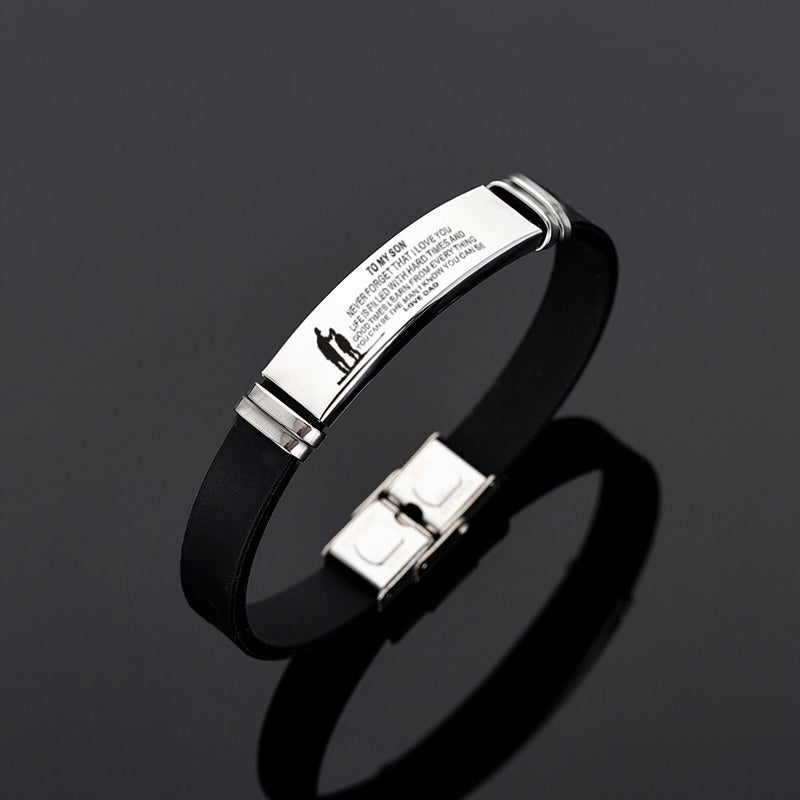 Engraved Family Bracelet: 'Mom & Dad to Daughter & Son' in Stainless Steel & Silicone
