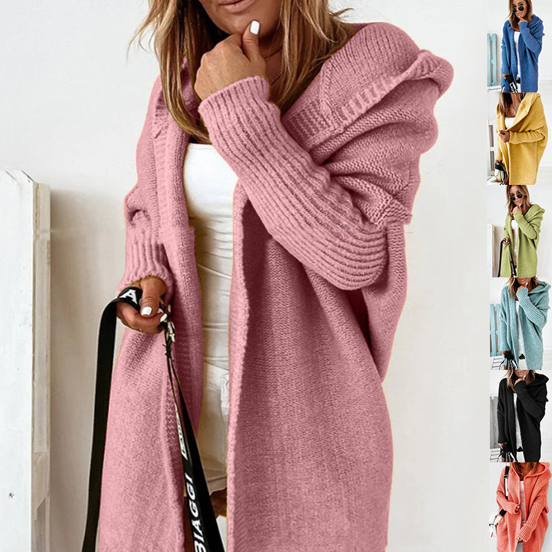 Women's Knit Cardigan: Hooded with Batwing Sleeves