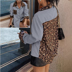 Women's Casual Shirt: Leopard Print with Patchwork Detail