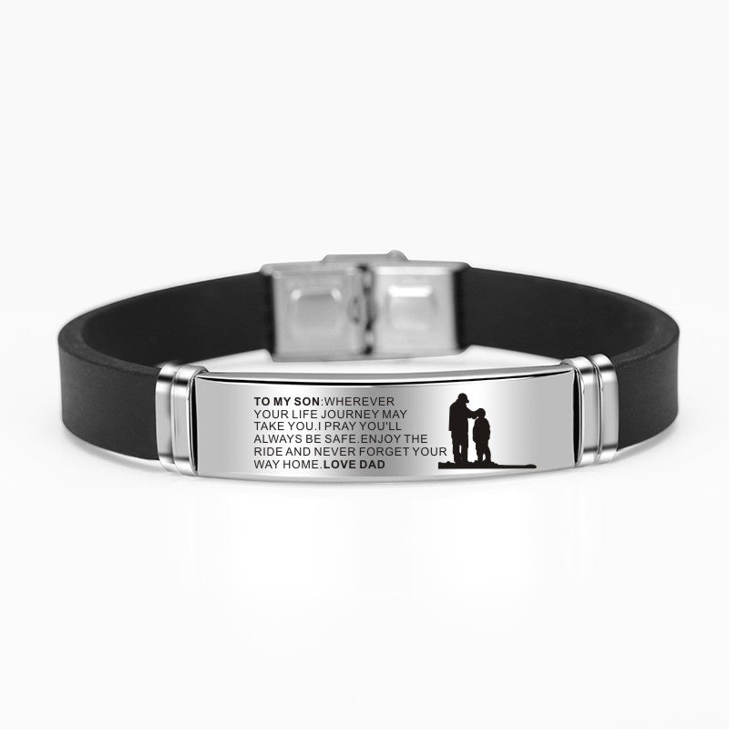 Engraved Family Bracelet: 'Mom & Dad to Daughter & Son' in Stainless Steel & Silicone