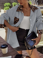 Women's Casual Shirt: Leopard Print with Patchwork Detail