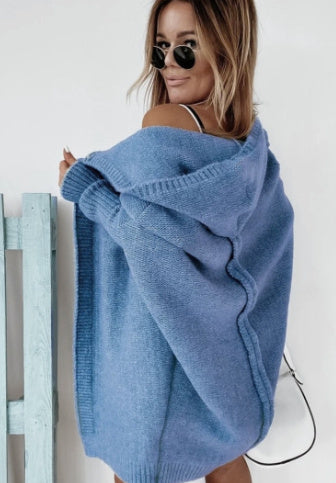 Women's Knit Cardigan: Hooded with Batwing Sleeves