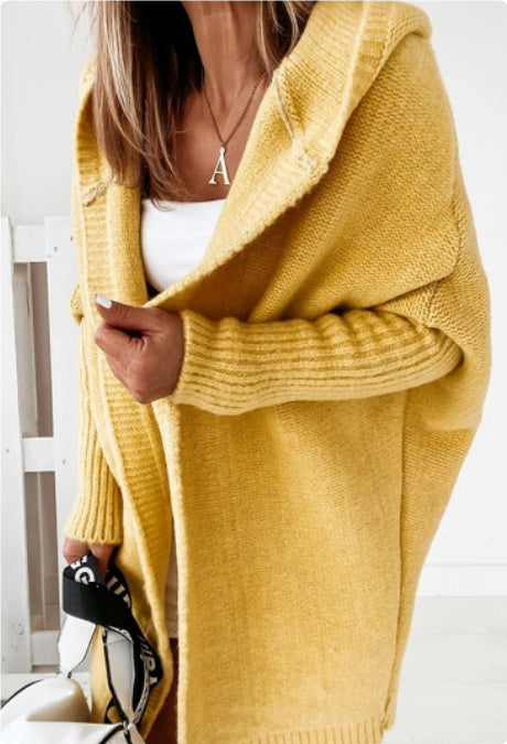 Women's Knit Cardigan: Hooded with Batwing Sleeves