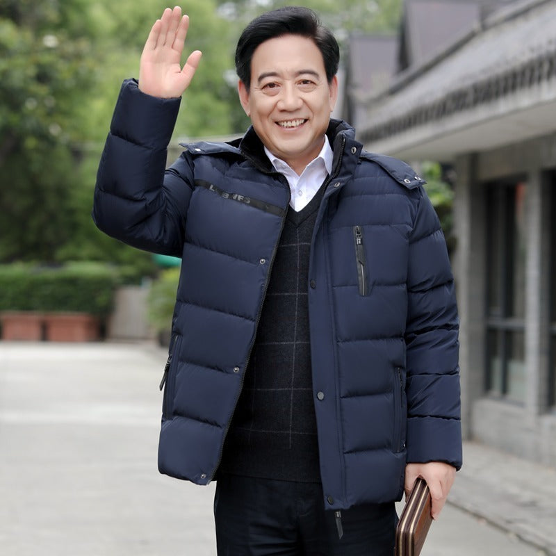 Men’s Winter Fleece Padded Coat – Warm Thick Jacket for Middle-Aged & Elderly