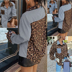 Women's Casual Shirt: Leopard Print with Patchwork Detail