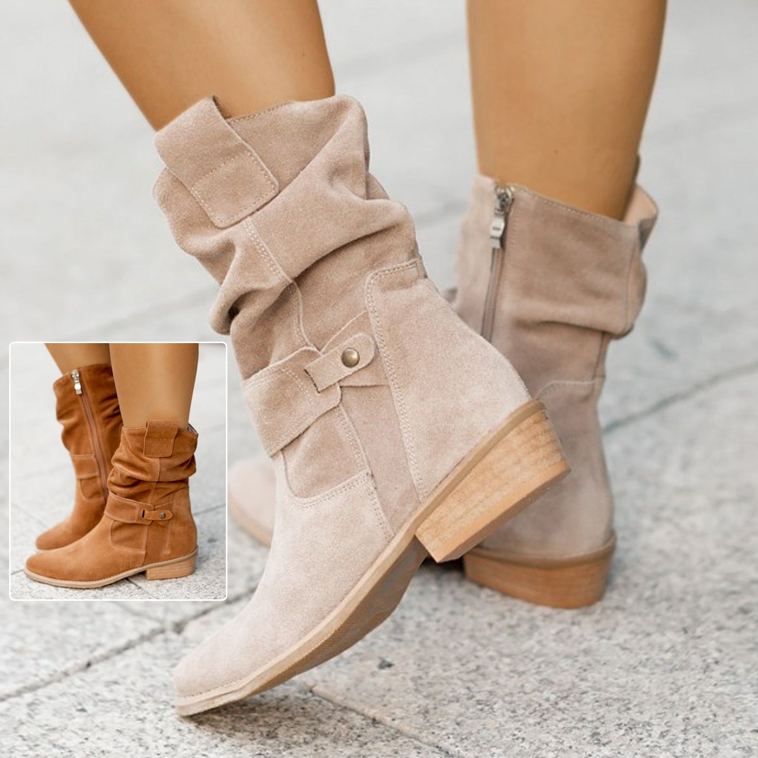 Women's Western Boots: Suede, Mid-Calf with Pointed Toe
