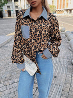 Women's Casual Shirt: Leopard Print with Patchwork Detail