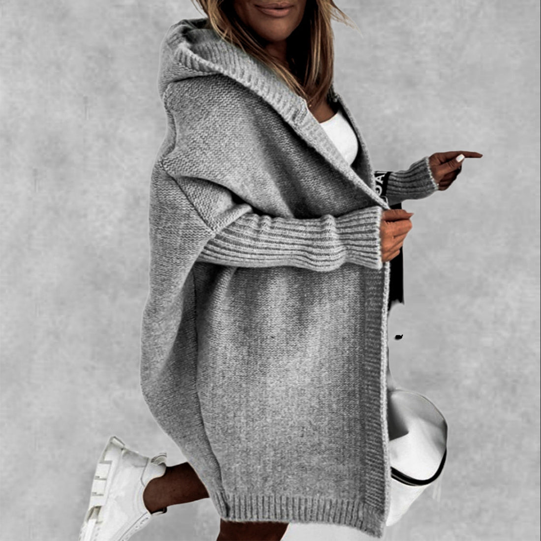 Women's Knit Cardigan: Hooded with Batwing Sleeves