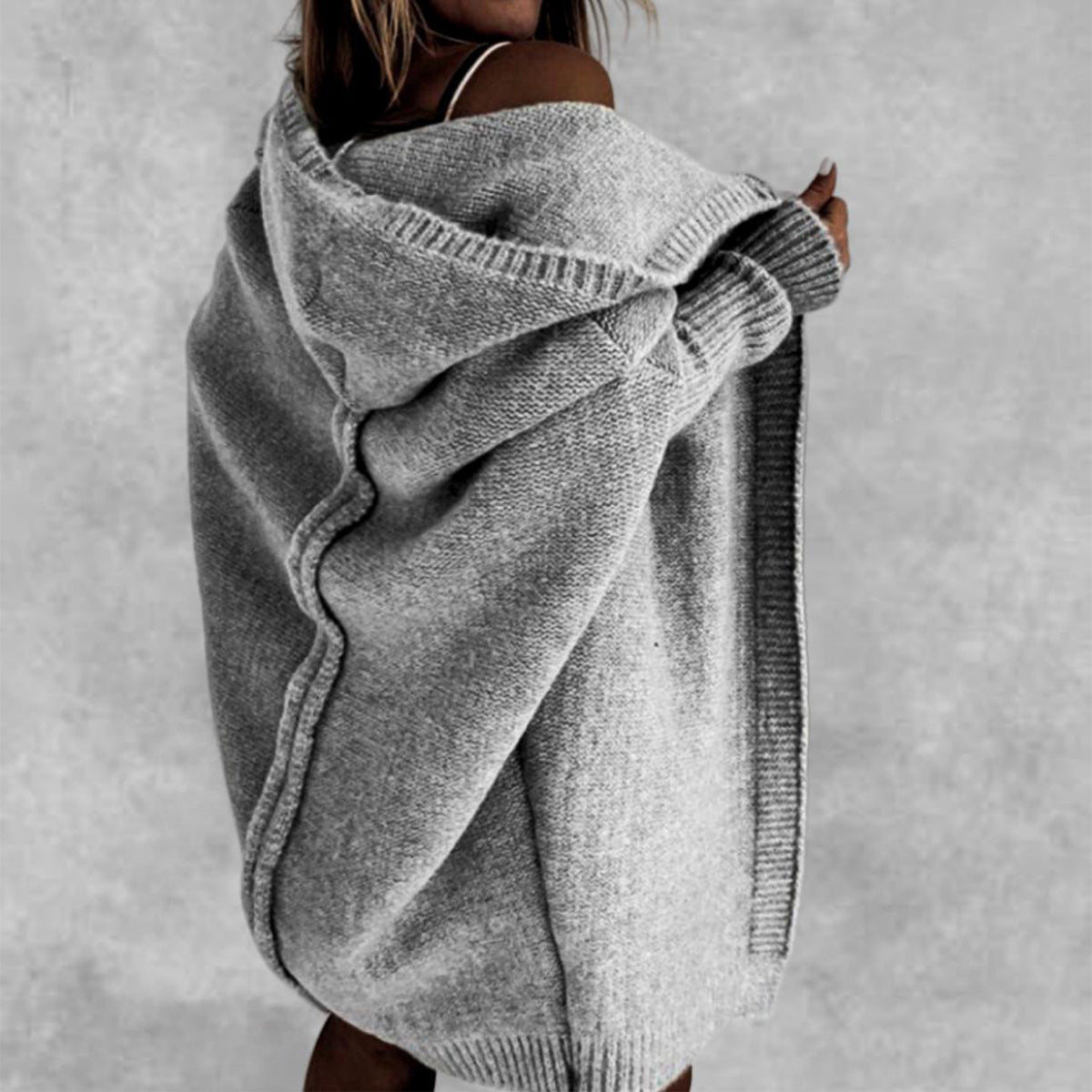 Women's Knit Cardigan: Hooded with Batwing Sleeves