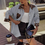 Women's Casual Shirt: Leopard Print with Patchwork Detail