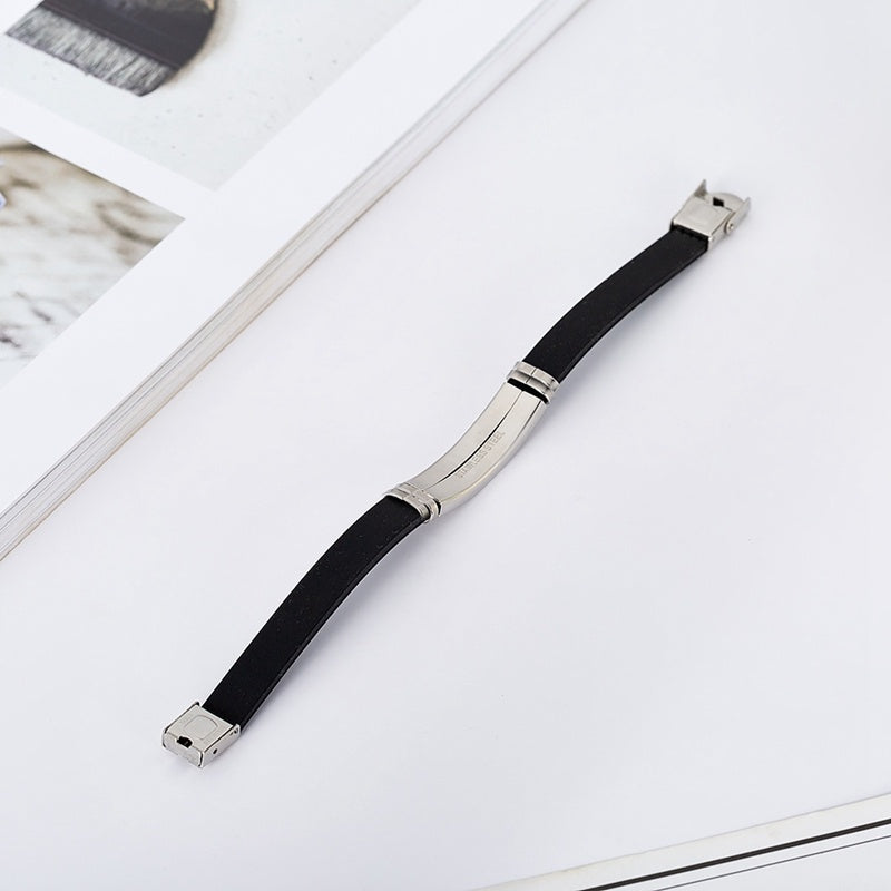 Engraved Family Bracelet: 'Mom & Dad to Daughter & Son' in Stainless Steel & Silicone