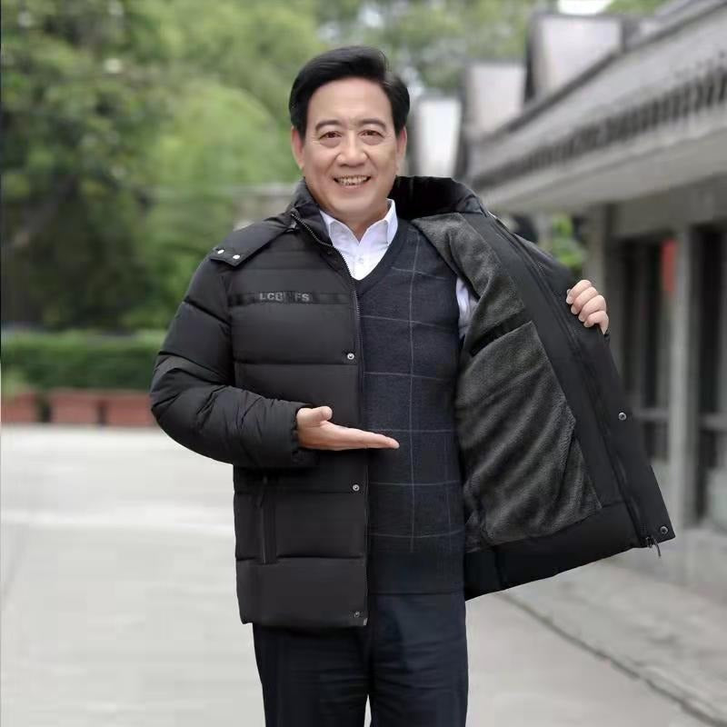 Men’s Winter Fleece Padded Coat – Warm Thick Jacket for Middle-Aged & Elderly