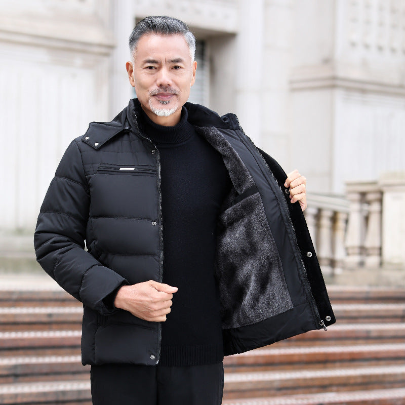 Men’s Winter Fleece Padded Coat – Warm Thick Jacket for Middle-Aged & Elderly